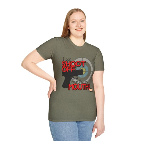 Shoot Off Gun and Mouth Unisex Softstyle T-Shirt - Image 325