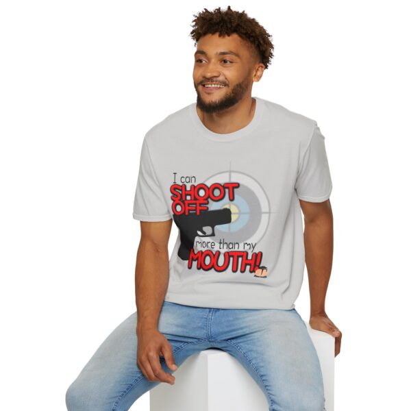 Shoot Off Gun and Mouth Unisex Softstyle T-Shirt - Image 60