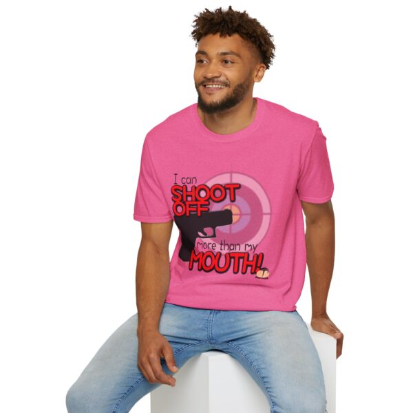 Shoot Off Gun and Mouth Unisex Softstyle T-Shirt - Image 396