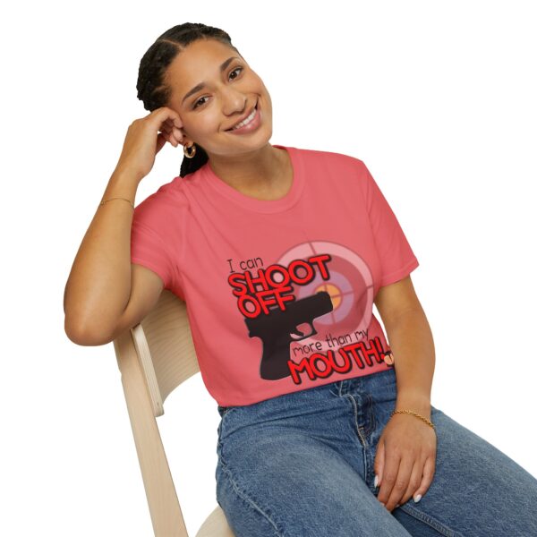 Shoot Off Gun and Mouth Unisex Softstyle T-Shirt - Image 286
