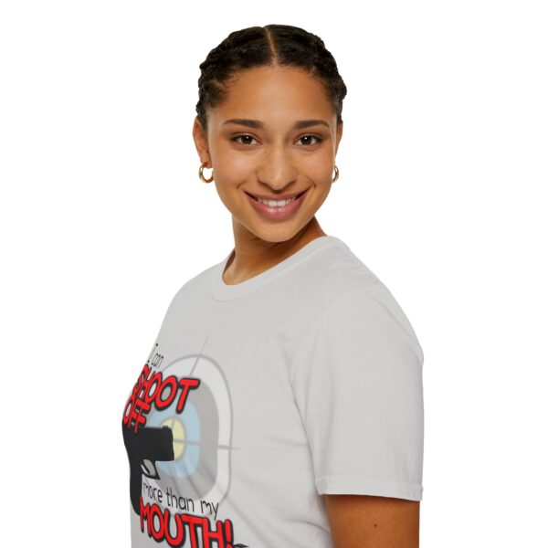 Shoot Off Gun and Mouth Unisex Softstyle T-Shirt - Image 309