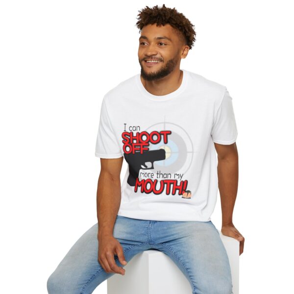 Shoot Off Gun and Mouth Unisex Softstyle T-Shirt - Image 276