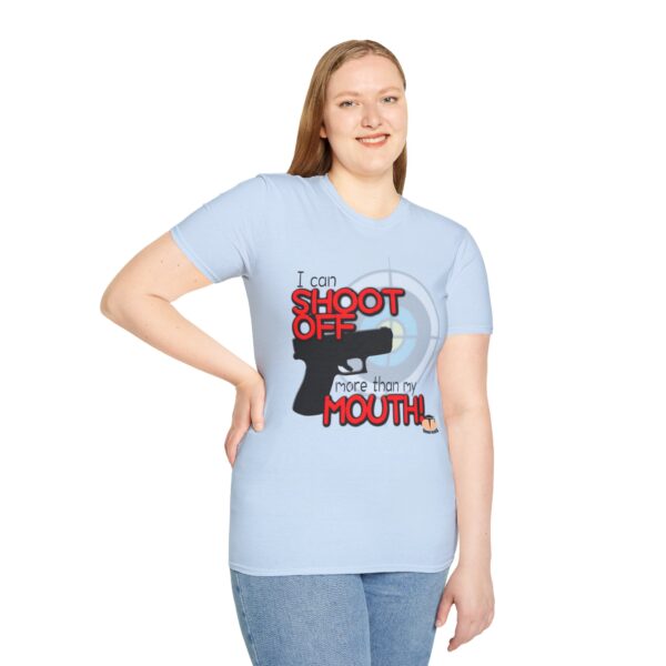 Shoot Off Gun and Mouth Unisex Softstyle T-Shirt - Image 85