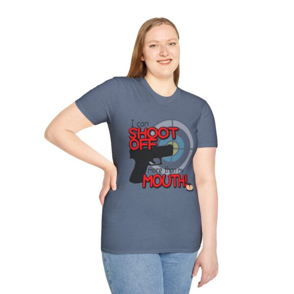 Shoot Off Gun and Mouth Unisex Softstyle T-Shirt - Image 361