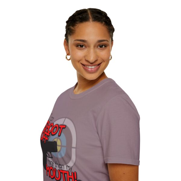 Shoot Off Gun and Mouth Unisex Softstyle T-Shirt - Image 381