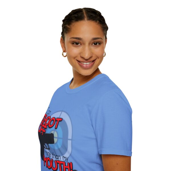 Shoot Off Gun and Mouth Unisex Softstyle T-Shirt - Image 105