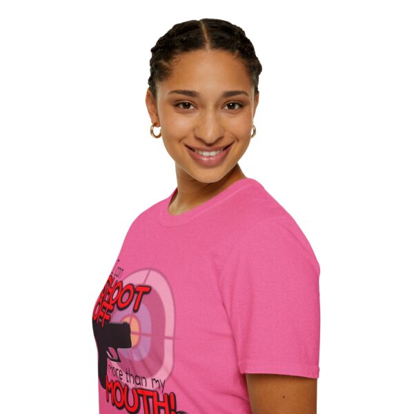 Shoot Off Gun and Mouth Unisex Softstyle T-Shirt - Image 393