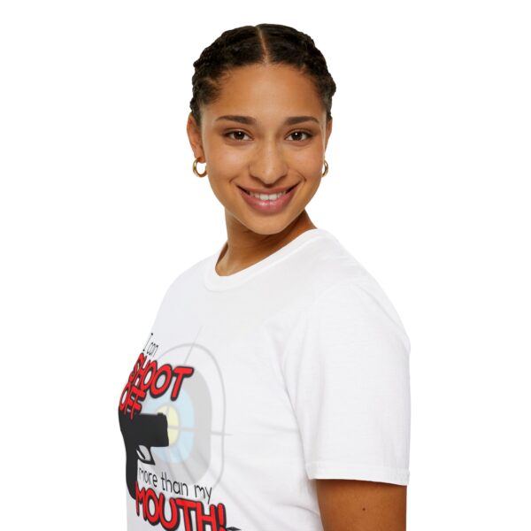 Shoot Off Gun and Mouth Unisex Softstyle T-Shirt - Image 273