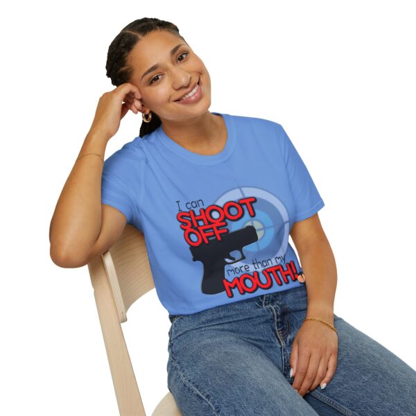 Shoot Off Gun and Mouth Unisex Softstyle T-Shirt - Image 358