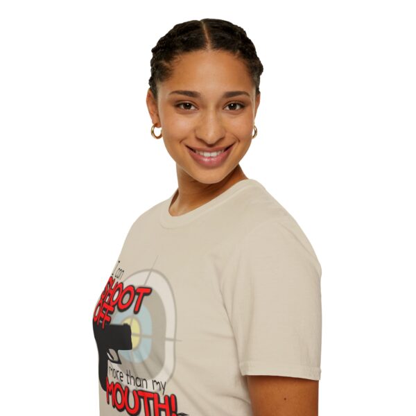 Shoot Off Gun and Mouth Unisex Softstyle T-Shirt - Image 175